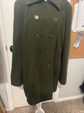 Giacca Double-Breasted Pea Coat in Olive Green